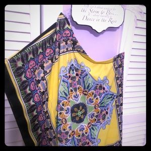 Hip, one shoulder, multi color mini dress sz M